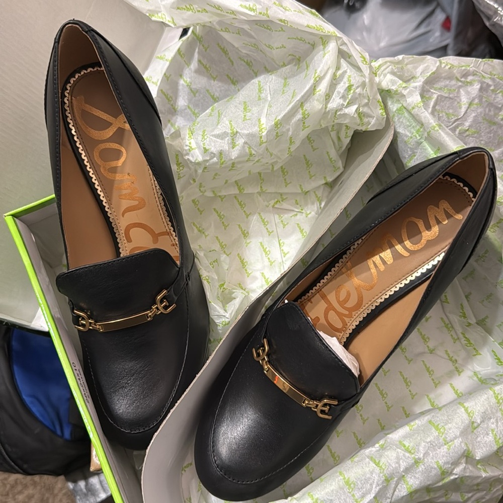 Women’s Sam Edelman platform heel loafers Aurellie leather black 8.5 - Picture 4 of 5